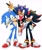 Size: 1718x2048 | Tagged: safe, artist:chaodaycare, shadow the hedgehog, sonic the hedgehog, oc, oc:stellar the hedgehog, hedgehog, 2024, carrying them, family, fankid, father and daughter, gay, hand on another's head, holding them, looking at viewer, parent and child, shadow x sonic, shipping, simple background, smile, standing, thumbs up, trio, v sign, white background, wink