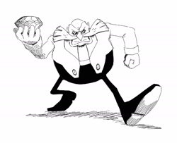 Size: 2000x1625 | Tagged: safe, artist:mellodillo, robotnik, black and white, holding chaos emerald, looking at viewer, this will end in a boss fight, walking