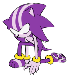 Size: 678x755 | Tagged: safe, artist:twipsai, sonic the hedgehog, 2024, barefoot, claws, darkspine sonic, flat colors, hand on ground, kneeling, looking offscreen, pawpads, simple background, solo, top surgery scars, trans male, transgender, white background