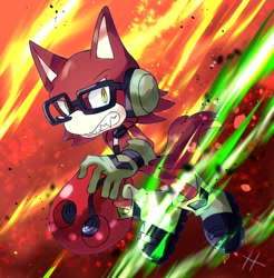 Size: 1182x1200 | Tagged: safe, artist:plus2sf, gadget the wolf, wolf, sonic forces, 2024, clenched teeth, holding something, solo, wispon