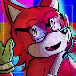 Size: 700x700 | Tagged: safe, artist:orcatheartist, gadget the wolf, 2022, icon, looking offscreen, mouth open, one fang, pansexual, pansexual pride, polyamorous, polyamorous pride, pride flag background, smile, solo, waving