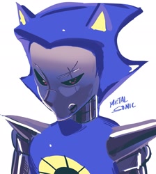 Size: 1836x2048 | Tagged: safe, artist:lhis_lucas, artist:lhislucas, metal sonic, human, black sclera, character name, humanized, looking offscreen, robot, simple background, solo, white background