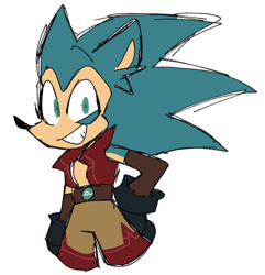 Size: 928x963 | Tagged: safe, artist:knizuu, sonic the hedgehog, alternate universe, au:prophet (knizuu), clothes, ear fluff, looking at viewer, simple background, sketch, smile, solo, white background