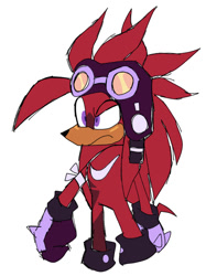 Size: 834x1114 | Tagged: safe, artist:knizuu, knuckles the echidna, alternate outfit, alternate universe, au:prophet (knizuu), bandage, frown, goggles, looking offscreen, pilot hat, solo, standing