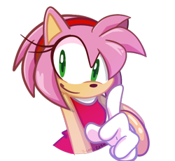 Size: 676x622 | Tagged: safe, artist:zimisnotdrifting, amy rose, bust, looking offscreen, signature, simple background, smile, solo, transparent background