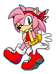 Size: 658x875 | Tagged: safe, artist:zimisnotdrifting, amy rose, oc, oc:asher rose, alternate outfit, looking at viewer, outline, redraw, signature, simple background, solo, top surgery scars, trans boy amy, trans male, transgender, transparent background, wink