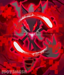 Size: 1714x2000 | Tagged: safe, artist:eddysmash2407, infinite the jackal, digital static, looking at viewer, red background, signature