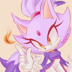 Size: 2000x2000 | Tagged: safe, artist:nellasan, blaze the cat, blaze's tailcoat, flame, looking offscreen, signature