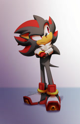 Size: 800x1231 | Tagged: safe, artist:karneolienne, shadow the hedgehog, 2019, arms folded, gradient background, looking offscreen, solo, standing