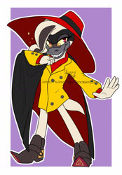 Size: 1280x1841 | Tagged: safe, artist:chocomintystars, dr. starline, cape, coat, cosplay, hat, male, negaduck, platypus, shoes