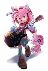 Size: 1681x2469 | Tagged: safe, artist:zeepgalae, amy rose, bocchi the rock!, guitar, hitori gotou (bocchi the rock!)