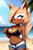 Size: 2048x3072 | Tagged: suggestive, ai art, artist:mobians.ai, whisper the wolf, 2024, alternate outfit, beach, beach outfit, blushing, daytime, eyes closed, ocean, outdoors, palm tree, prompter:camilaandrade, smile, standing, sweat, water