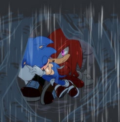 Size: 1372x1397 | Tagged: safe, artist:yaburekatapad, knuckles the echidna, sonic the hedgehog, sonic frontiers, duo, eyes closed, outdoors, sitting, sleeping, tree