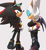 Size: 1322x1433 | Tagged: safe, artist:bhuxu, rouge the bat, shadow the hedgehog, duo, frown, grey background, lidded eyes, looking at viewer, looking back, looking back at viewer, simple background, smile, sonic riders, standing