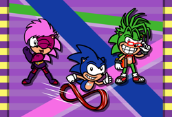 Size: 900x612 | Tagged: safe, artist:supermurrio, manik the hedgehog, sonia the hedgehog, sonic the hedgehog, sonic underground