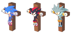 Size: 2048x906 | Tagged: safe, artist:themetalvirus, shadow the hedgehog, silver the hedgehog, sonic the hedgehog, 2024, crucifix, crucifixion, transparent background, trio