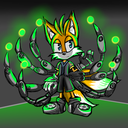 Size: 2500x2500 | Tagged: safe, artist:peachytheartist0, miles "tails" prower, nine, sonic prime, 2024, frown, looking offscreen, looking up, solo, standing