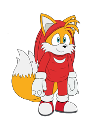 Size: 1085x1244 | Tagged: safe, artist:doomlazy27, knuckles the echidna, miles "tails" prower, alternate version, cosplay, flat colors, kigurumi, looking offscreen, simple background, smile, solo, standing, transparent background, zip