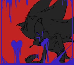 Size: 1118x979 | Tagged: semi-grimdark, artist:bubblgsth, shadow the hedgehog, bleeding from mouth, blood, heart, limited palette, open mouth, red background, solo