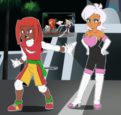 Size: 2169x2058 | Tagged: safe, artist:artsriszi, knuckles the echidna, rouge the bat, human, humanized