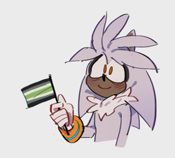 Size: 1009x913 | Tagged: safe, artist:ffc1cb, silver the hedgehog, agender, agender pride, blushing, bust, cute, flag, gender headcanon, grey background, headcanon, holding something, looking offscreen, pride, pride flag, silvabetes, simple background, smile, solo, solo agender, standing