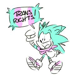 Size: 857x846 | Tagged: safe, artist:antirepurp, sonic the hedgehog, clenched fists, cute, dialogue, english text, looking offscreen, mouth open, simple background, sketch, smile, solo, sonabetes, sonic boom (tv), speech bubble, trans pride, trans rights, white background