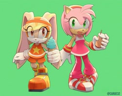 Size: 3000x2354 | Tagged: safe, artist:caruel_art, amy rose, cream the rabbit, freckles, ice cream, milkshake, riders outfit