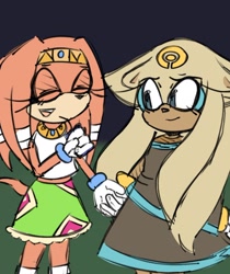 Size: 1116x1331 | Tagged: safe, artist:ktt_nsurgelover, gold the tenrec, tikal, 2024, abstract background, cute, duo, gold x tikal, holding hands, lesbian, looking at them, rarepair, shipping, smile, standing