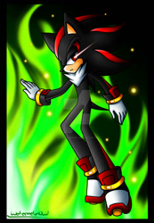 Size: 800x1155 | Tagged: safe, artist:watermelonowl, shadow the hedgehog, hedgehog, black fur, gloves, male, red eyes, red fur, shoes