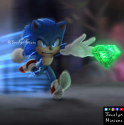 Size: 890x898 | Tagged: safe, artist:jocelynminions, sonic the hedgehog, sonic the hedgehog (2020), chaos emerald, electricity, running