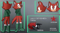 Size: 1192x670 | Tagged: safe, artist:alusniper, gadget the wolf, wolf, boots, hoodie, male, red eyes, red fur