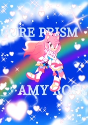 Size: 1240x1754 | Tagged: safe, artist:ayol_7, amy rose, 2024, alternate hairstyle, character name, cosplay, cure prism, magical girl outfit, precure, rainbow, solo