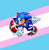 Size: 768x776 | Tagged: safe, artist:pepelogoo, sonic the hedgehog, 2019, adventure pose, looking at viewer, outline, pixel art, pride, pride flag background, smile, solo, trans pride