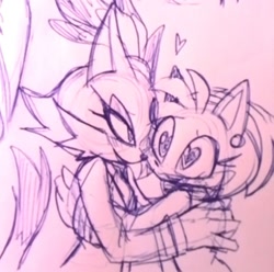 Size: 1593x1582 | Tagged: safe, artist:lm-tomatito, amy rose, blaze the cat, 2024, amy x blaze, duo, heart eyes, holding each other, lesbian, line art, looking at each other, shipping, sketch, standing, traditional media