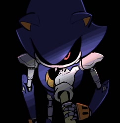 Size: 826x849 | Tagged: safe, artist:goatt344, metal sonic, sonic the hedgehog, black background, duo, gay, hand on another's arm, looking at viewer, metonic, robot, shipping, simple background, solo focus, standing