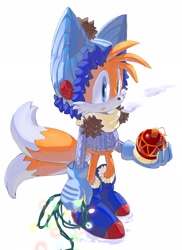 Size: 1488x2048 | Tagged: safe, artist:goatt344, miles "tails" prower, alternate outfit, christmas, full body, hat, holding something, solo, standing