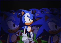 Size: 4096x2892 | Tagged: safe, artist:ssedgehog, sonic the hedgehog, classic sonic, group, self paradox, smile, standing