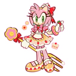 Size: 1280x1280 | Tagged: safe, artist:kumoggu, amy rose, dulce amy, holding something, simple background, standing, white background