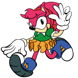 Size: 1280x1280 | Tagged: safe, artist:metallicmadness, amy rose, sonic 3d blast, 2018, classic amy, flat colors, looking at viewer, simple background, smile, solo, transparent background, v sign, walking