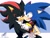 Size: 2048x1536 | Tagged: safe, artist:mizu-doke, shadow the hedgehog, sonic the hedgehog, 2025, abstract background, blushing, blushing ears, clenched teeth, duo, gay, headlock, holding them, lidded eyes, looking at each other, mouth open, shadow x sonic, shipping, signature, smile, sweatdrop