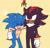 Size: 2048x1980 | Tagged: safe, artist:eepnoe, shadow the hedgehog, sonic the hedgehog, 2024, arm around shoulders, blushing, blushing ears, christmas, duo, gay, laughing, looking up, mistletoe, shadow x sonic, shadowbetes, shipping, signature, simple background, sonabetes, standing, top surgery scars, trans male, transgender, yellow background