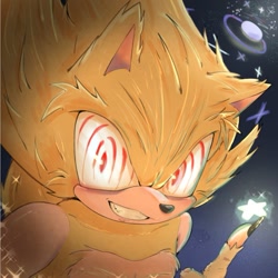 Size: 939x939 | Tagged: safe, artist:umerouge, sonic the hedgehog, super sonic, fleetway super sonic, grin, looking at viewer, smile, solo, star (symbol), super form