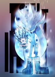 Size: 1463x2048 | Tagged: safe, artist:noideasfornicks, silver the hedgehog, 2024, abstract background, angry, hand up, looking at viewer, solo, standing