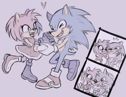 Size: 1042x807 | Tagged: safe, artist:wormbastardd, amy rose, sonic the hedgehog, amy x sonic, shipping